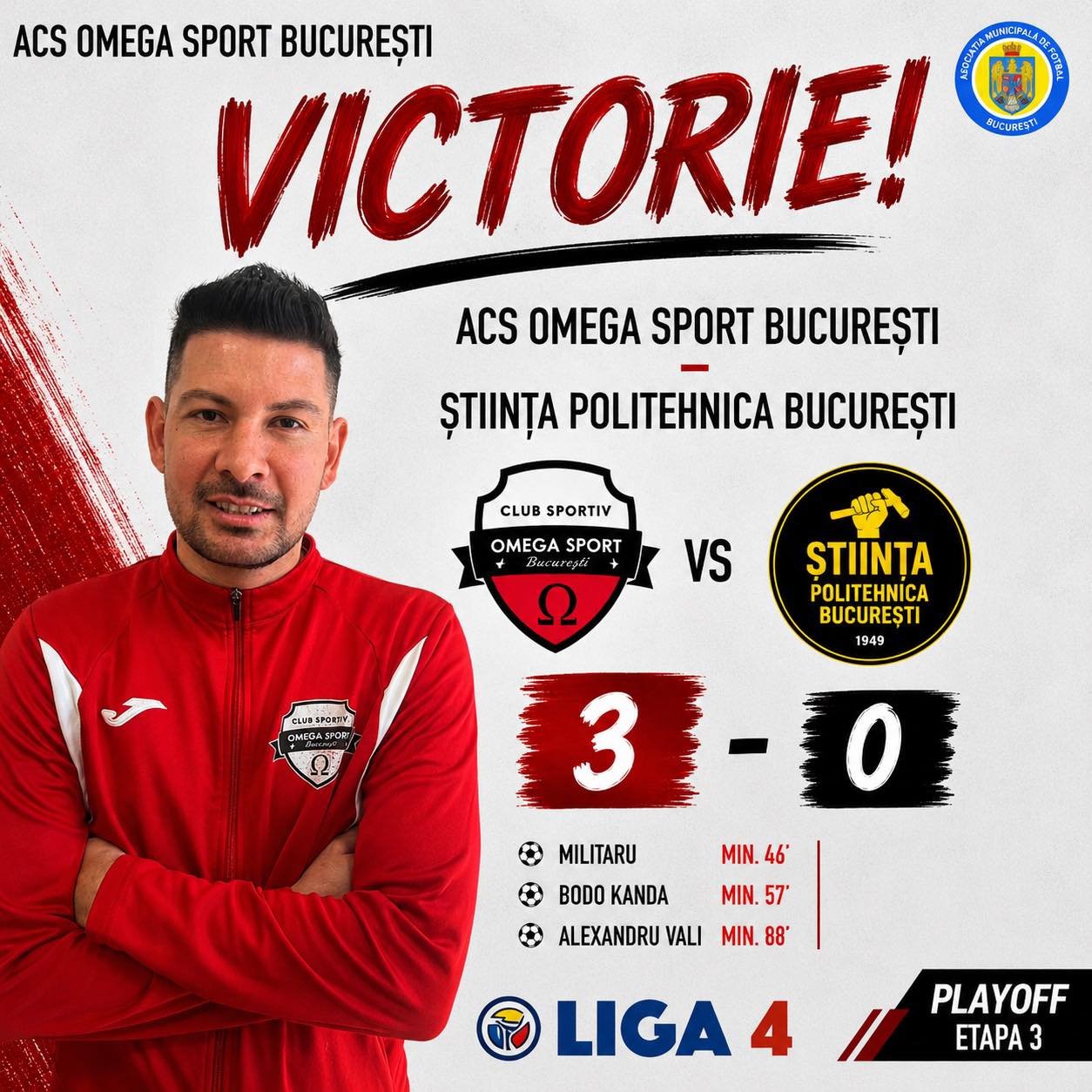 Grafica VICTORIE 3–0: Omega devine campioana Ligii a 4-a București